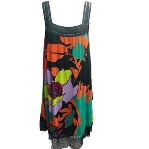Pixie Dress Sleeveless Multicolor Floral Shift Lace Sequin Trim Size Small